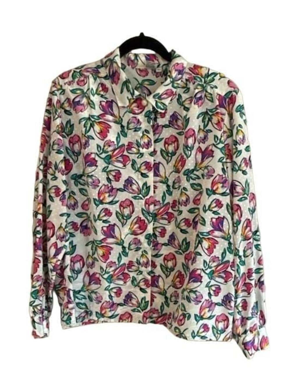 Vintage Allover Floral Print Long Sleeve Button Down 80s Shirt Size 16